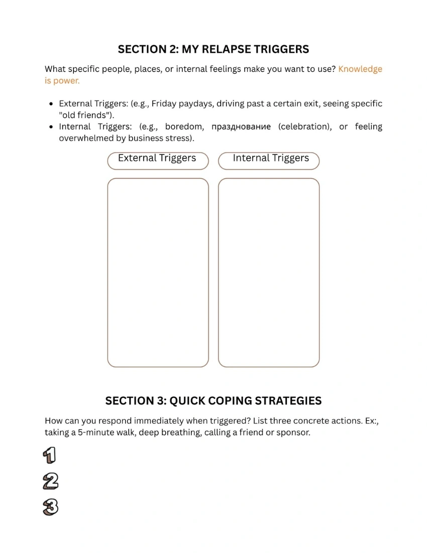 Relapse Prevention Worksheet - 2 - Shanti Recovery and Wellness