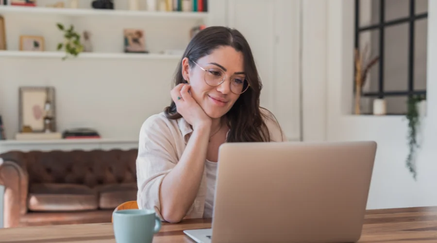 Image of a woman attending a virtual intensive outpatient program from her home