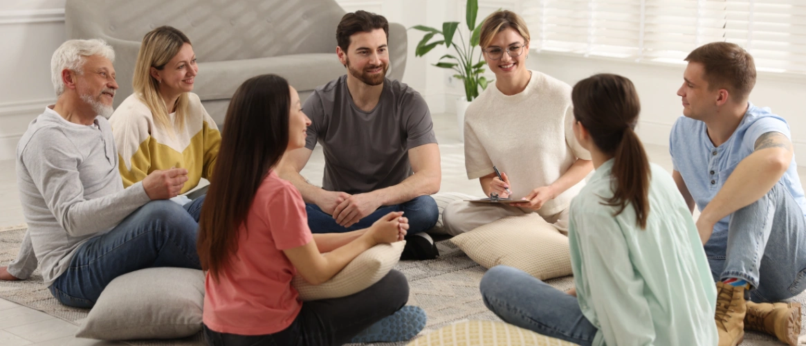 Image of people sitting in a circle during a Narcotics Anonymous peer support meeting in Humboldt County
